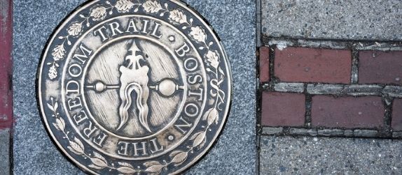 freedom trail red brick marker